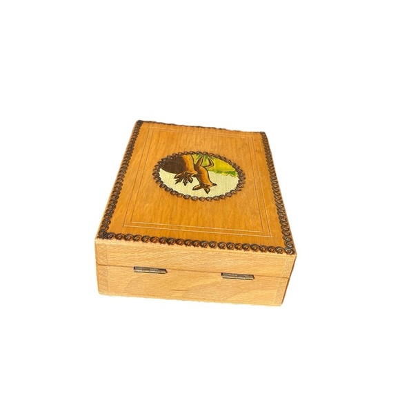 Vintage Wood Designed Box with Hinged Lid-decorative pulls-Wood Burning Decor - Picture 4 of 7